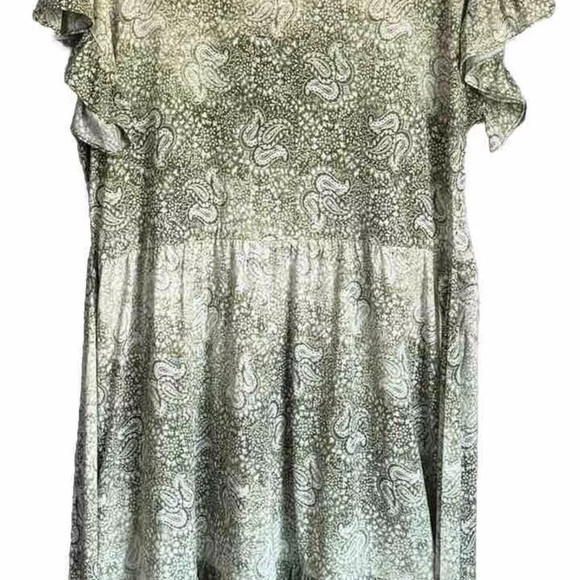 Michael Kors Dress Womens Extra Large Green Paisley Tie Waist Ruffle A Line - Picture 9 of 13